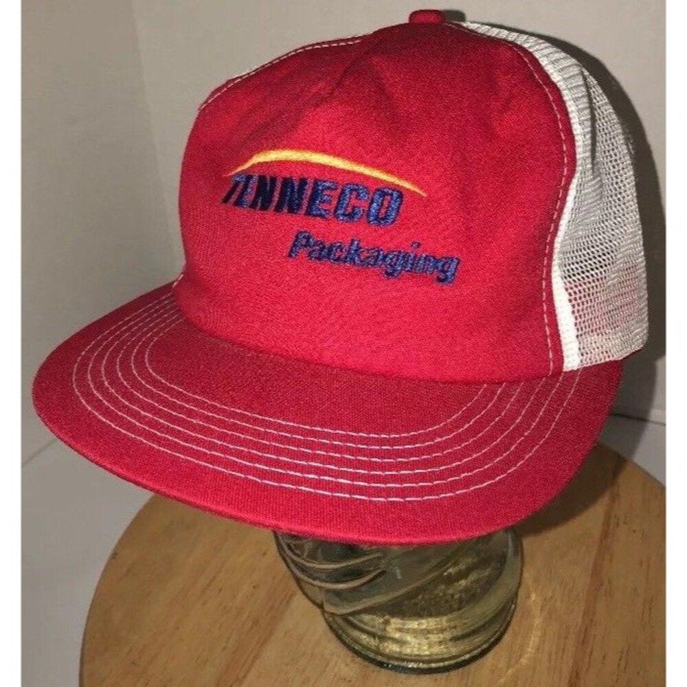 Vintage TENNECO PACKAGING 80s USA K-Products Red White Trucker Hat Cap Snapback